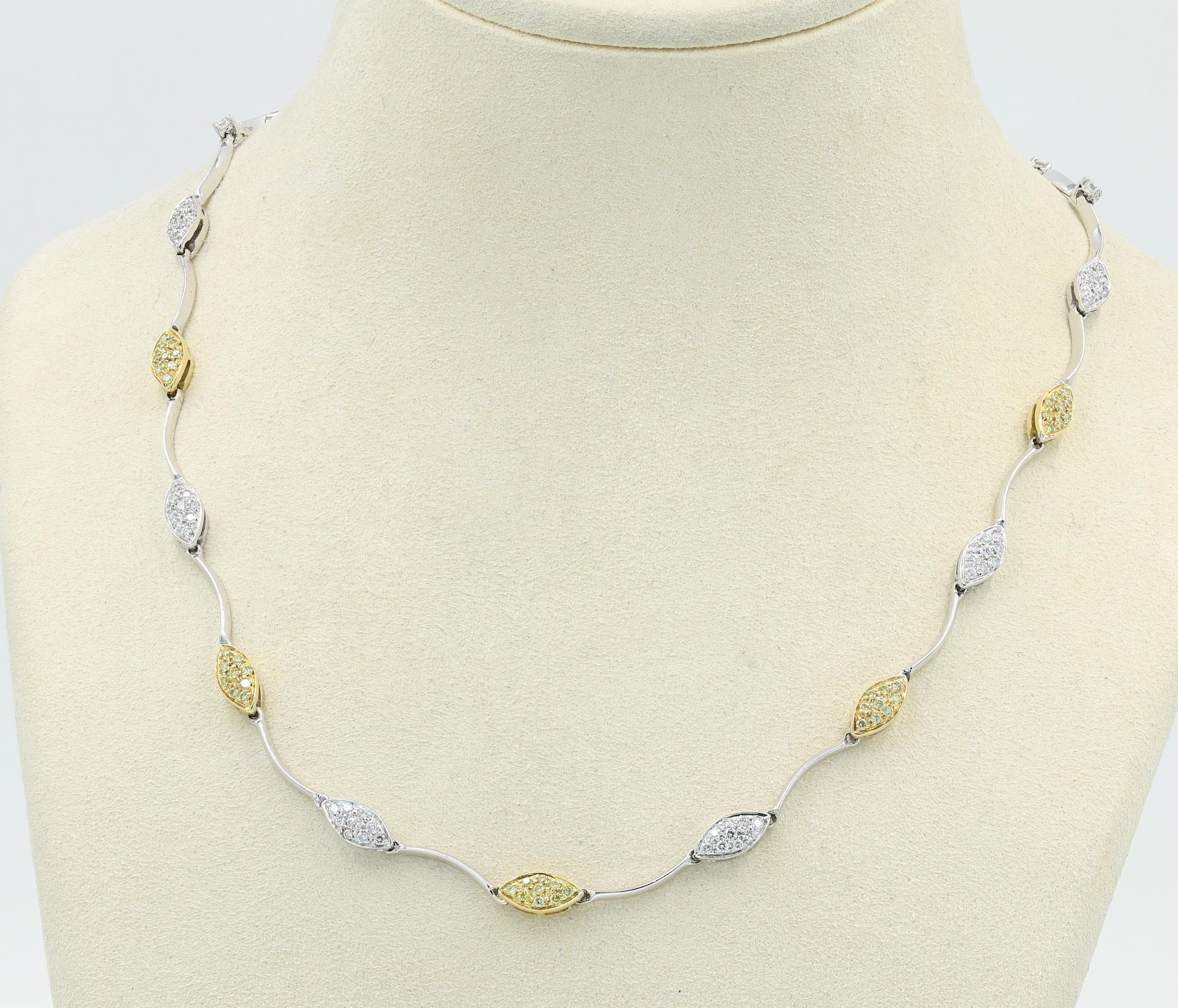 Italian 18kt White and Yellow Gold Necklace with Natural Yellow & White Diamonds 2