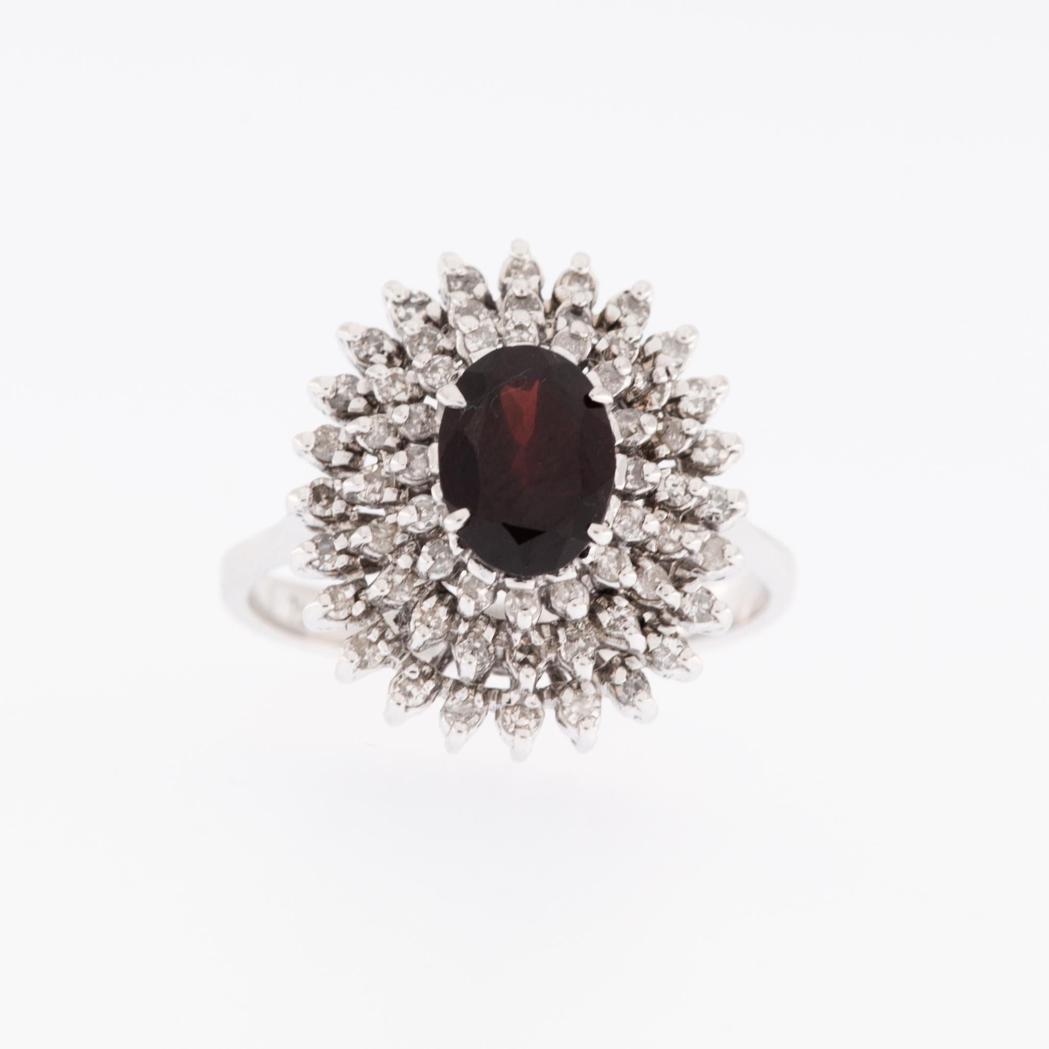 Mixed Cut Italian 18 karat White Gold Cocktail Ring with Diamonds and Garnet For Sale
