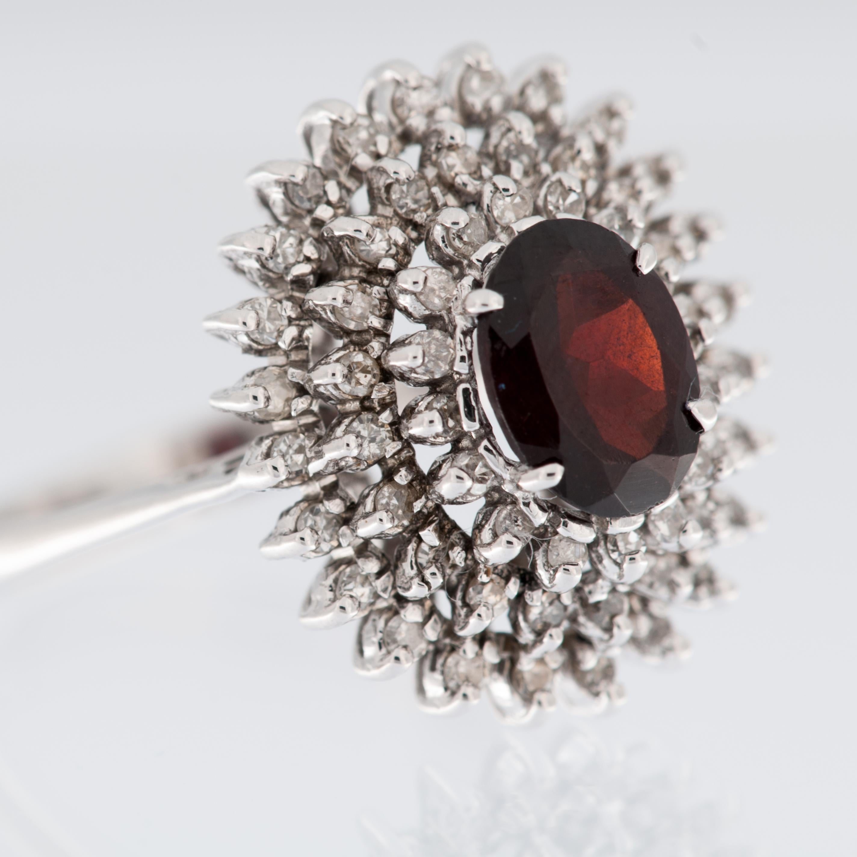 Women's Italian 18 karat White Gold Cocktail Ring with Diamonds and Garnet For Sale