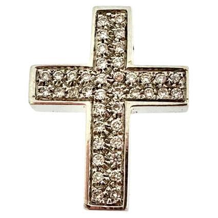 Croix italienne en or blanc 18 carats avec diamants en vente