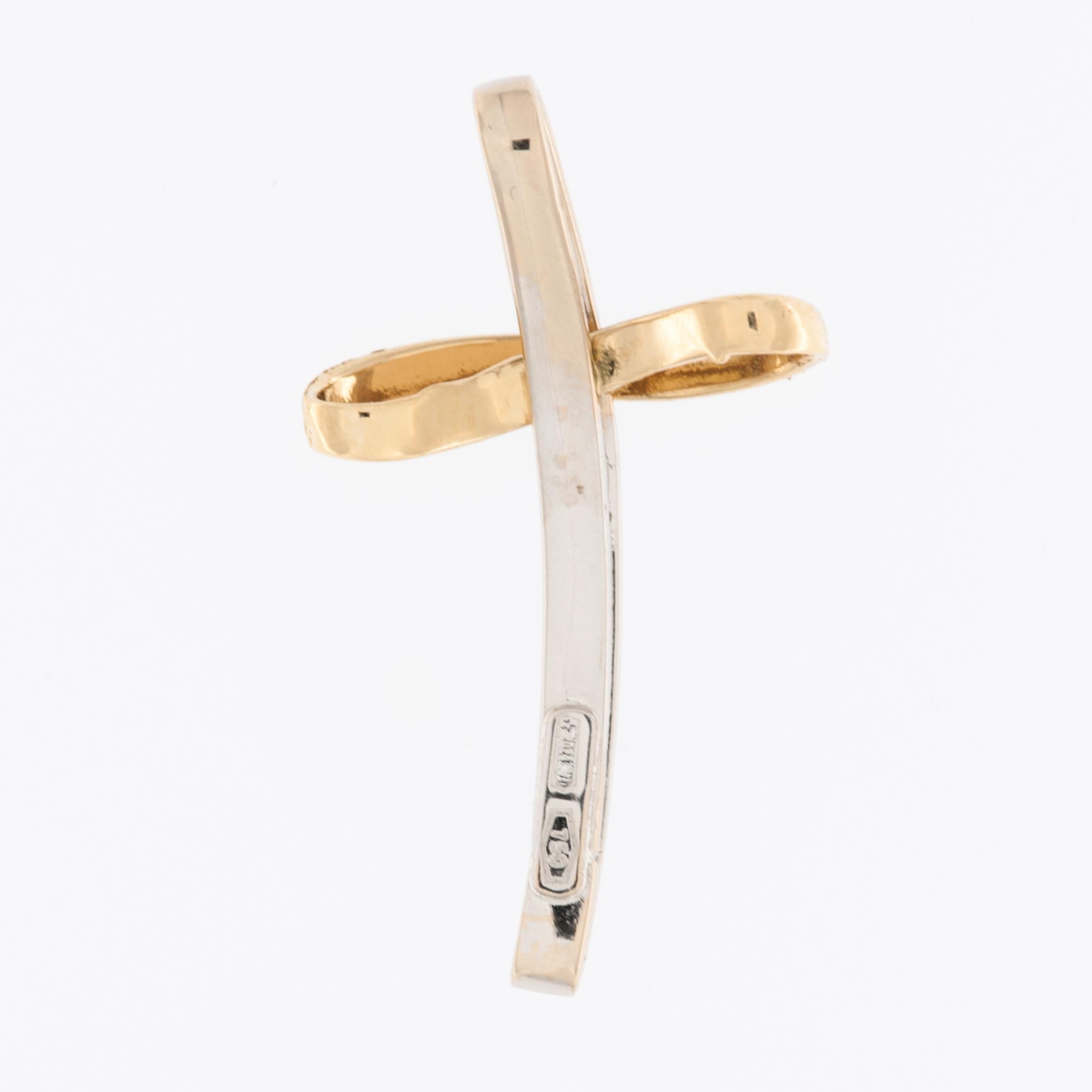 Modern Italian 18kt Yellow and White Gold Cross   For Sale