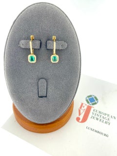 Italian 18kt Yellow Gold Earrings with Diamonds and Emeralds