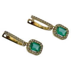 Italian 18kt Yellow Gold Earrings with Diamonds and Emeralds