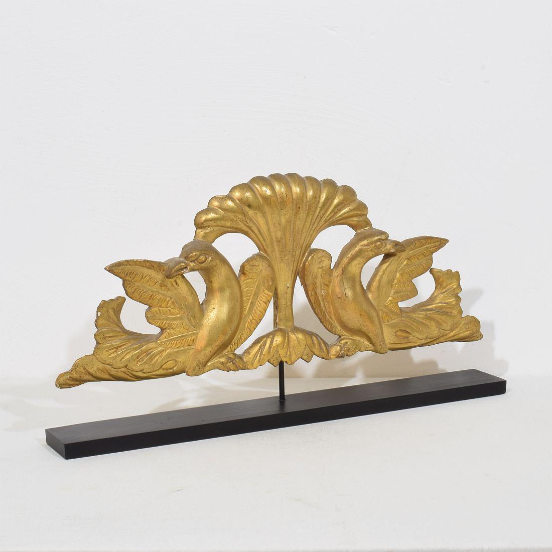 Neoclassical Italian 18th/ 19th Century Carved Giltwood Neo Classical Ornament With Birds For Sale