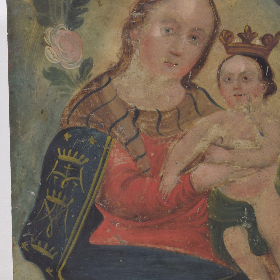 Dipinto francese del XVIII/XIX secolo raffigurante Maria con Gesù Bambino su metallo in vendita 2