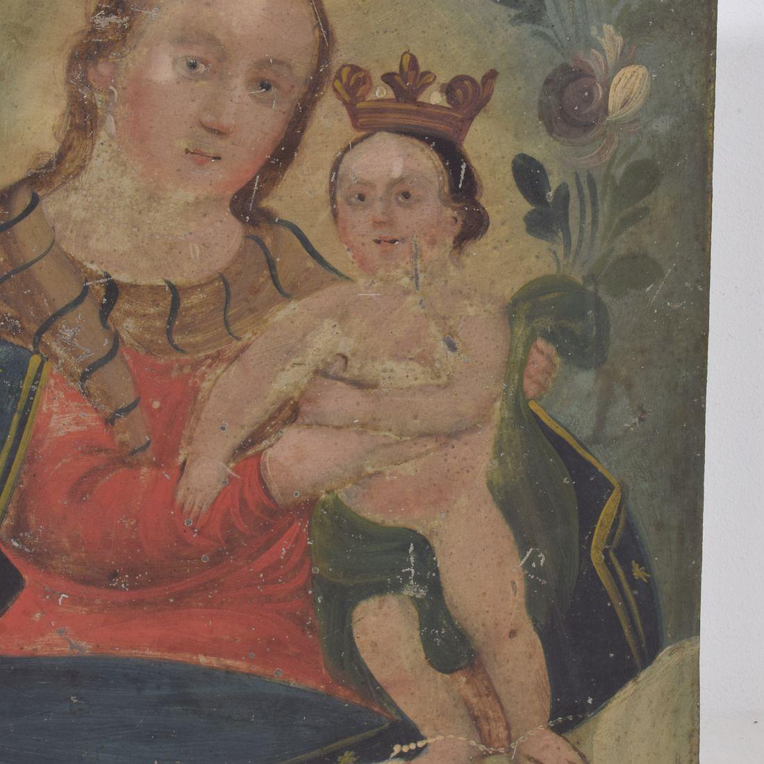 Dipinto francese del XVIII/XIX secolo raffigurante Maria con Gesù Bambino su metallo in vendita 3