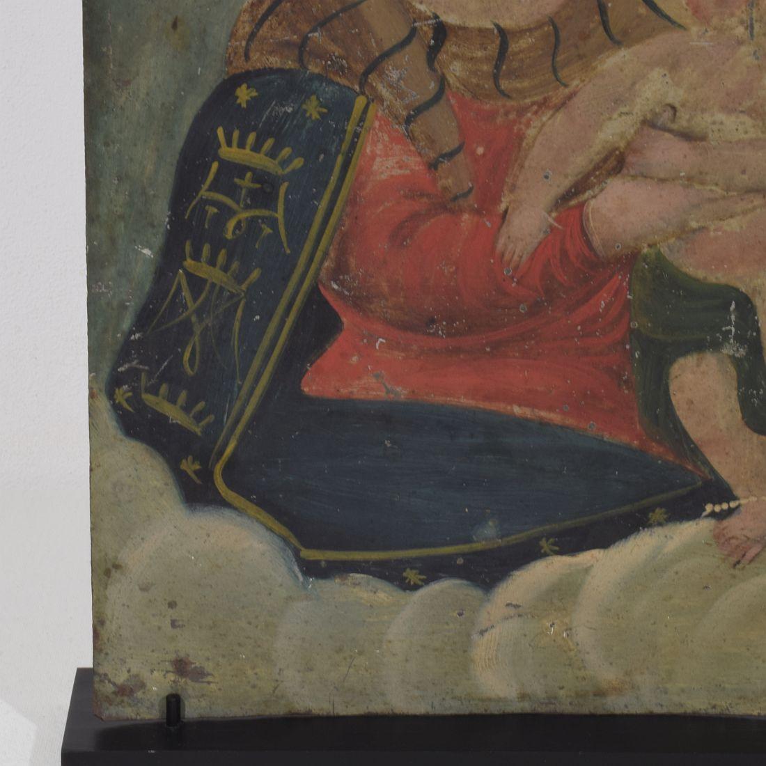 Dipinto francese del XVIII/XIX secolo raffigurante Maria con Gesù Bambino su metallo in vendita 4