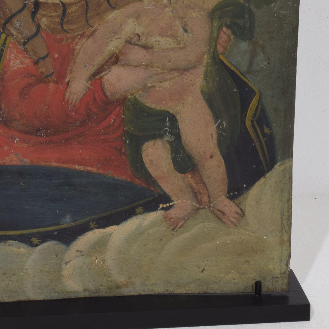 Dipinto francese del XVIII/XIX secolo raffigurante Maria con Gesù Bambino su metallo in vendita 5