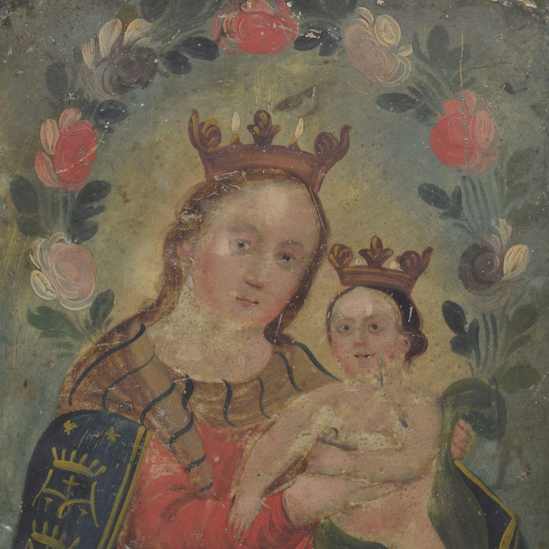 Fino al XVIII secolo Dipinto francese del XVIII/XIX secolo raffigurante Maria con Gesù Bambino su metallo in vendita