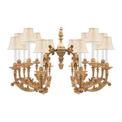 Italian 18th Baroque St. Fourteen Light Giltwood and Mecca Chandelier