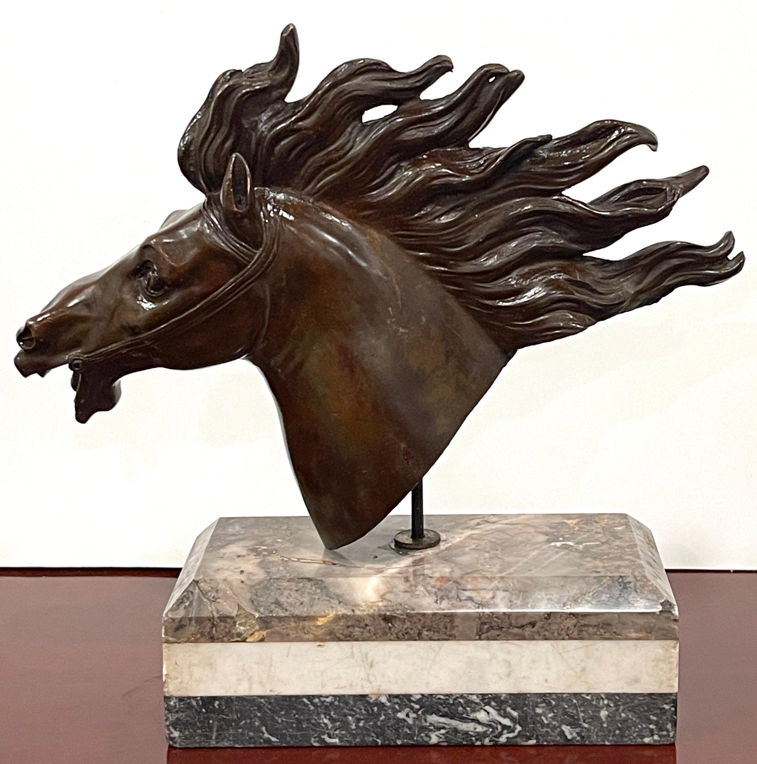 Italian 18th C Grand Tour Roman Bronze  Bust of a Horse, Specimen Marble Base For Sale 5