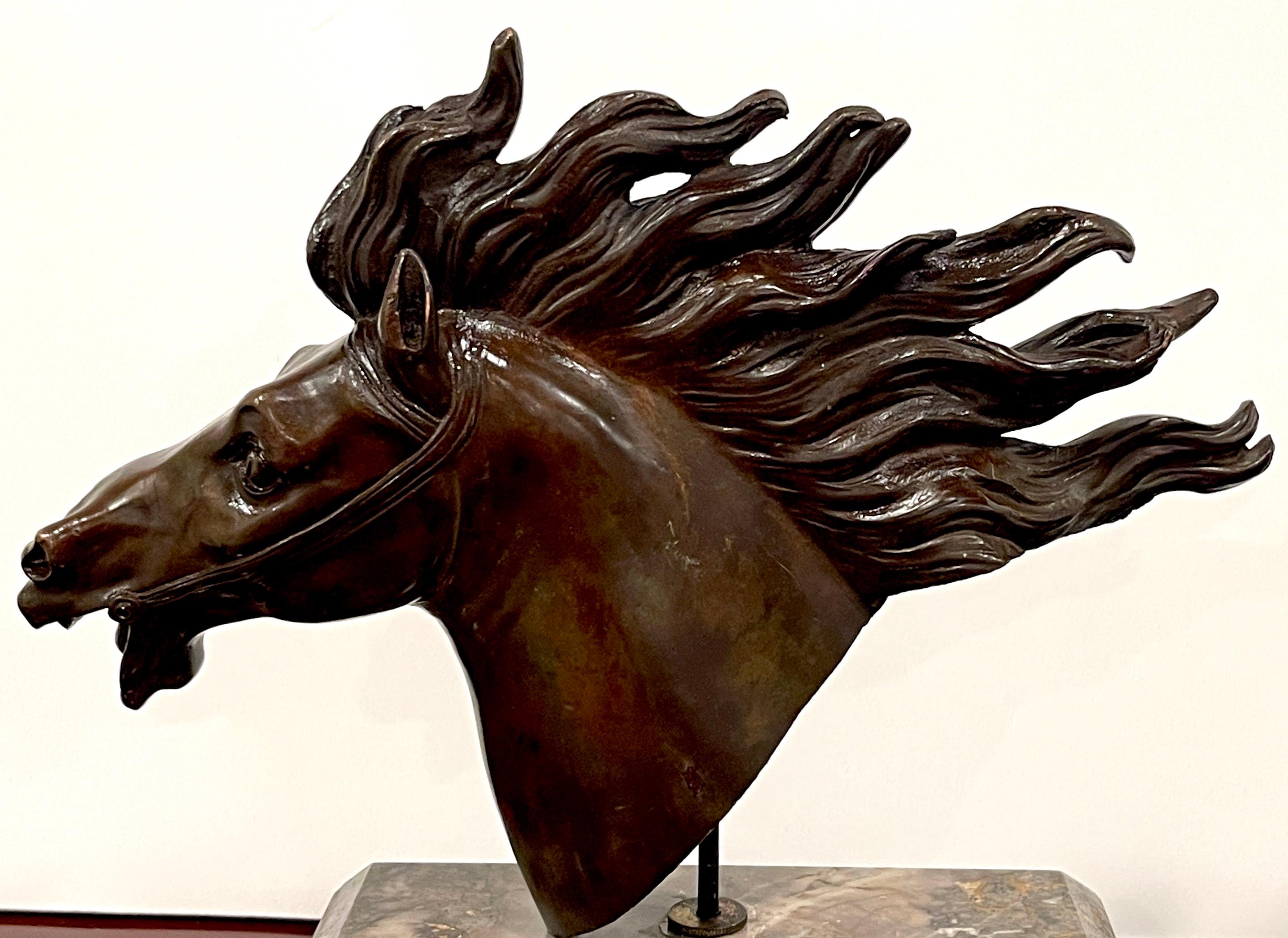Italian 18th C Grand Tour Roman Bronze  Bust of a Horse, Specimen Marble Base For Sale 6