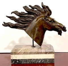 Italian 18th C Grand Tour Roman Bronze  Bust of a Horse, Specimen Marble Base