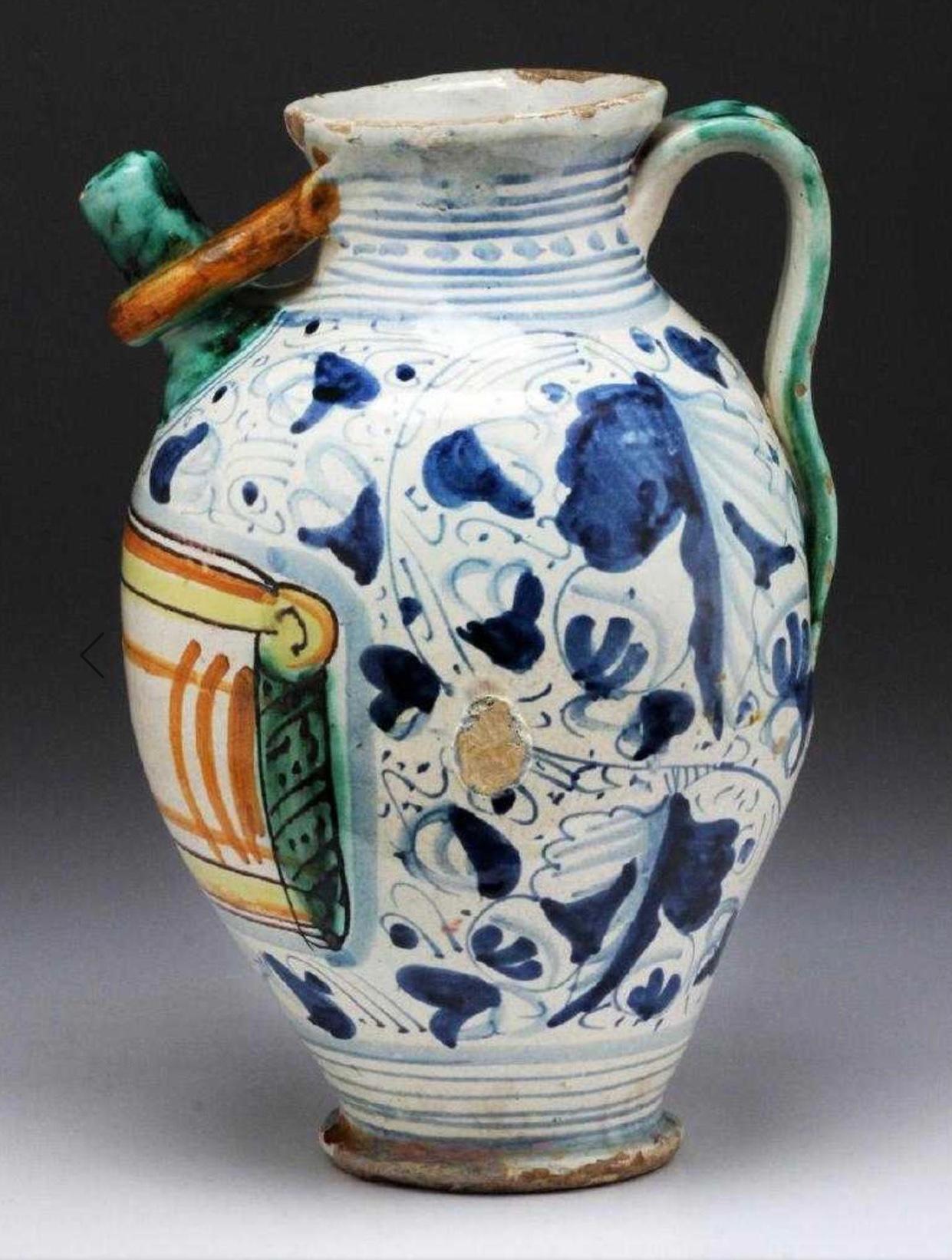 Pottery Italian 18th C. Majolica Wet Drug or Syrup Jar For Sale