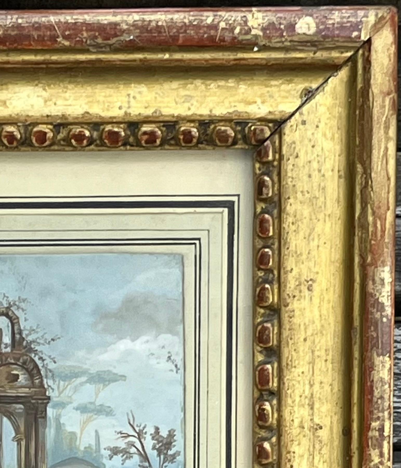 Miniature italienne du XVIIIe siècle, Capriccio avec ruines et personnages, attribuée à Giovanni Panini.

Peinture miniature à la gouache magnifiquement exécutée représentant des ruines et des personnages romains. Elle est attribuée à Giovanni Paolo