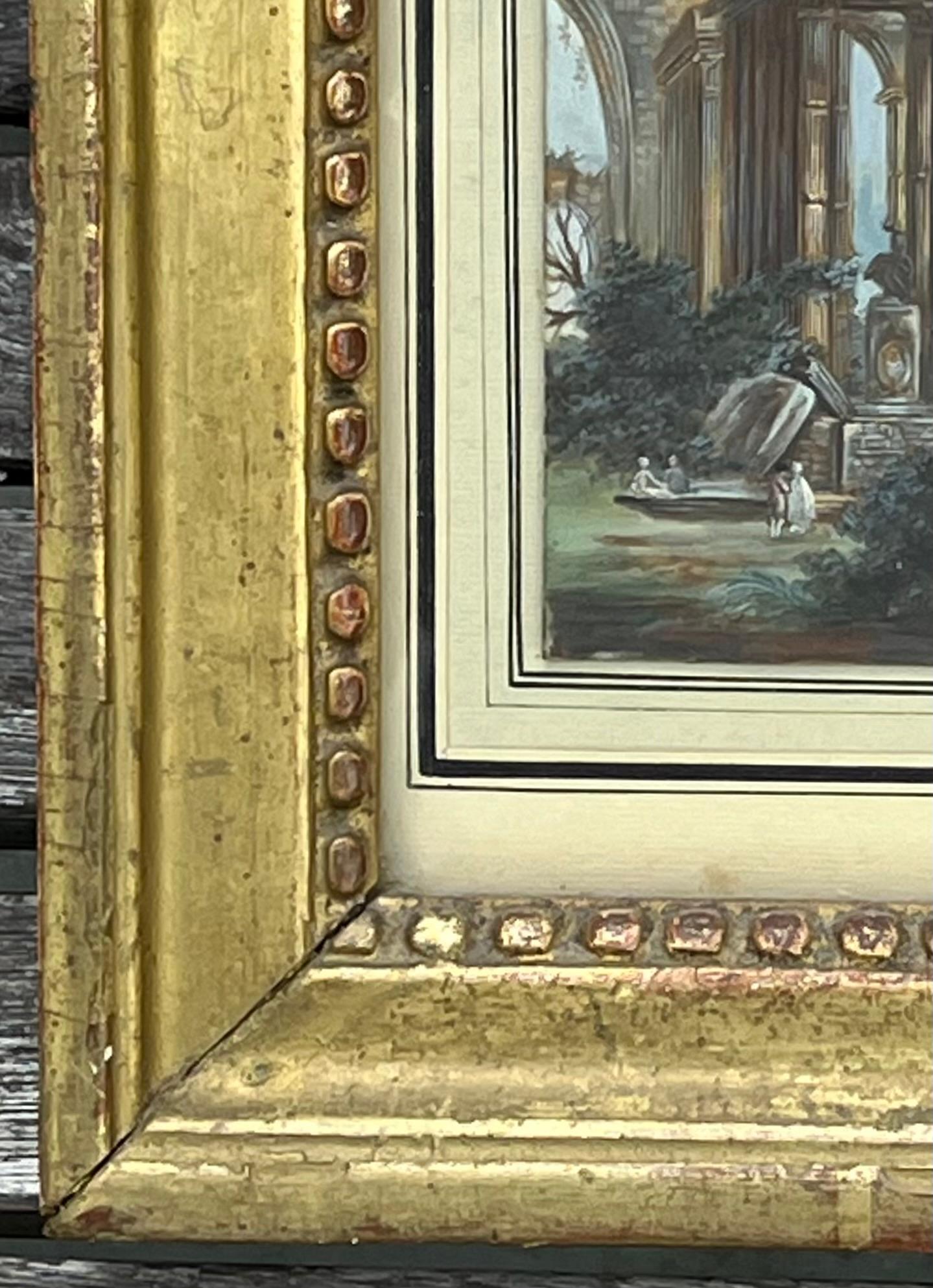 Baroque Miniature italienne du 18ème C. Capriccio, Ruines, Figures attr. à Giovanni Panini en vente