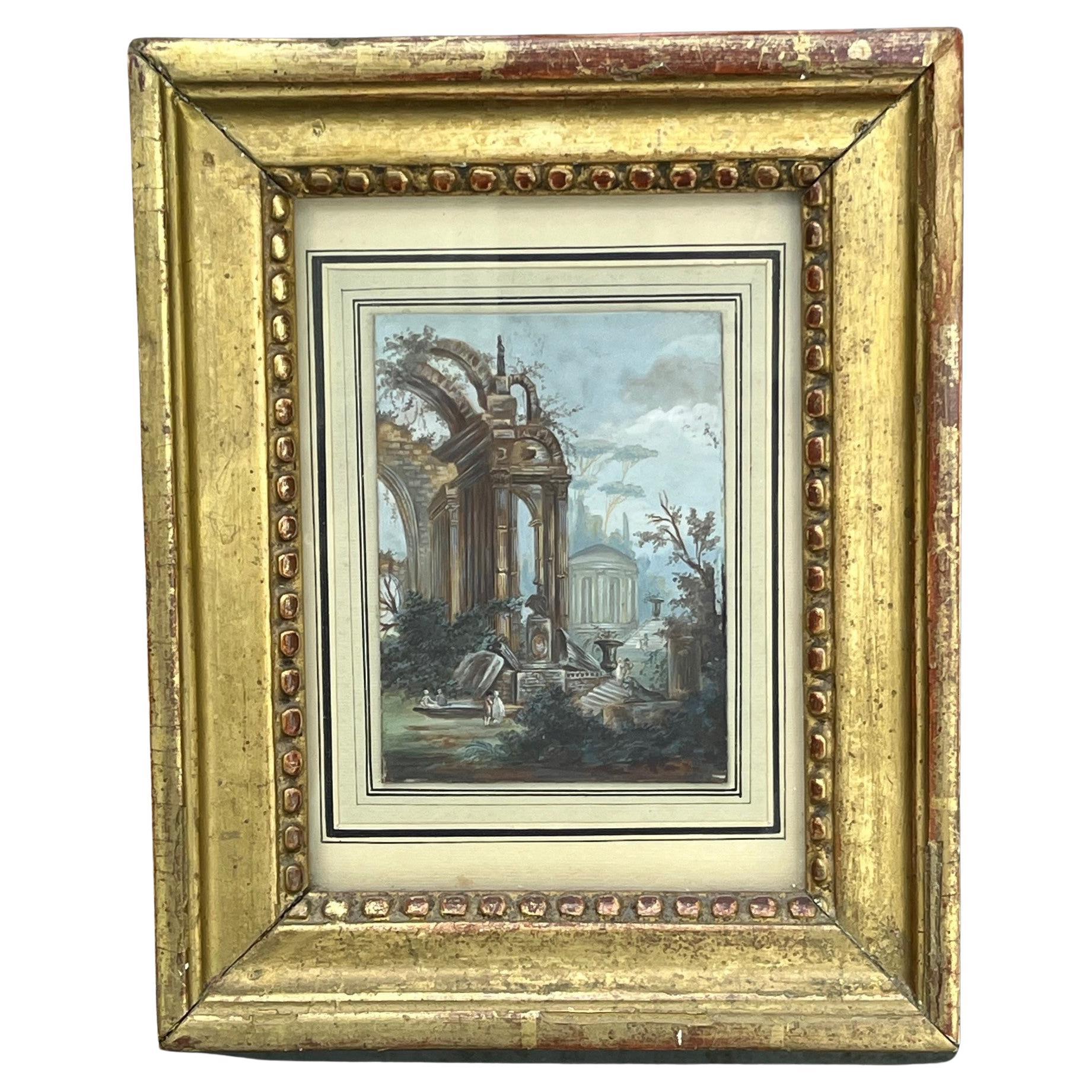Miniatura italiana del XVIII sec. Capriccio, rovine, figure attribuite a Giovanni Panini