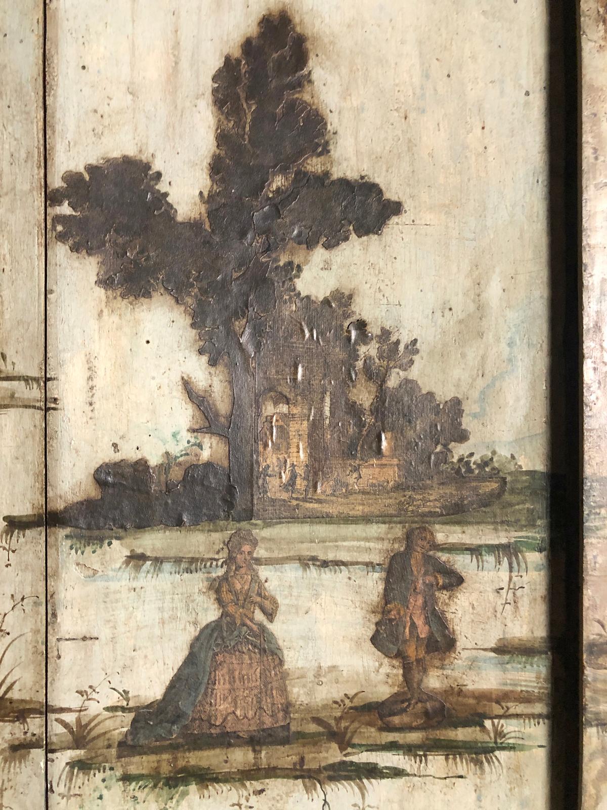 Meuble de rangement italien du 18ème siècle en 2 parties, peint Lacca Povera en vente 4