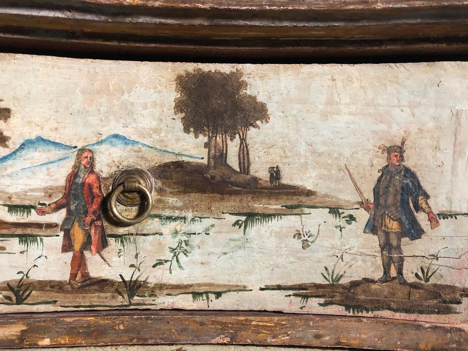 Meuble de rangement italien du 18ème siècle en 2 parties, peint Lacca Povera en vente 1