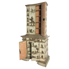Italian 18th Century 2-part "Lacca Povera" Painted Enclosed Cabinet