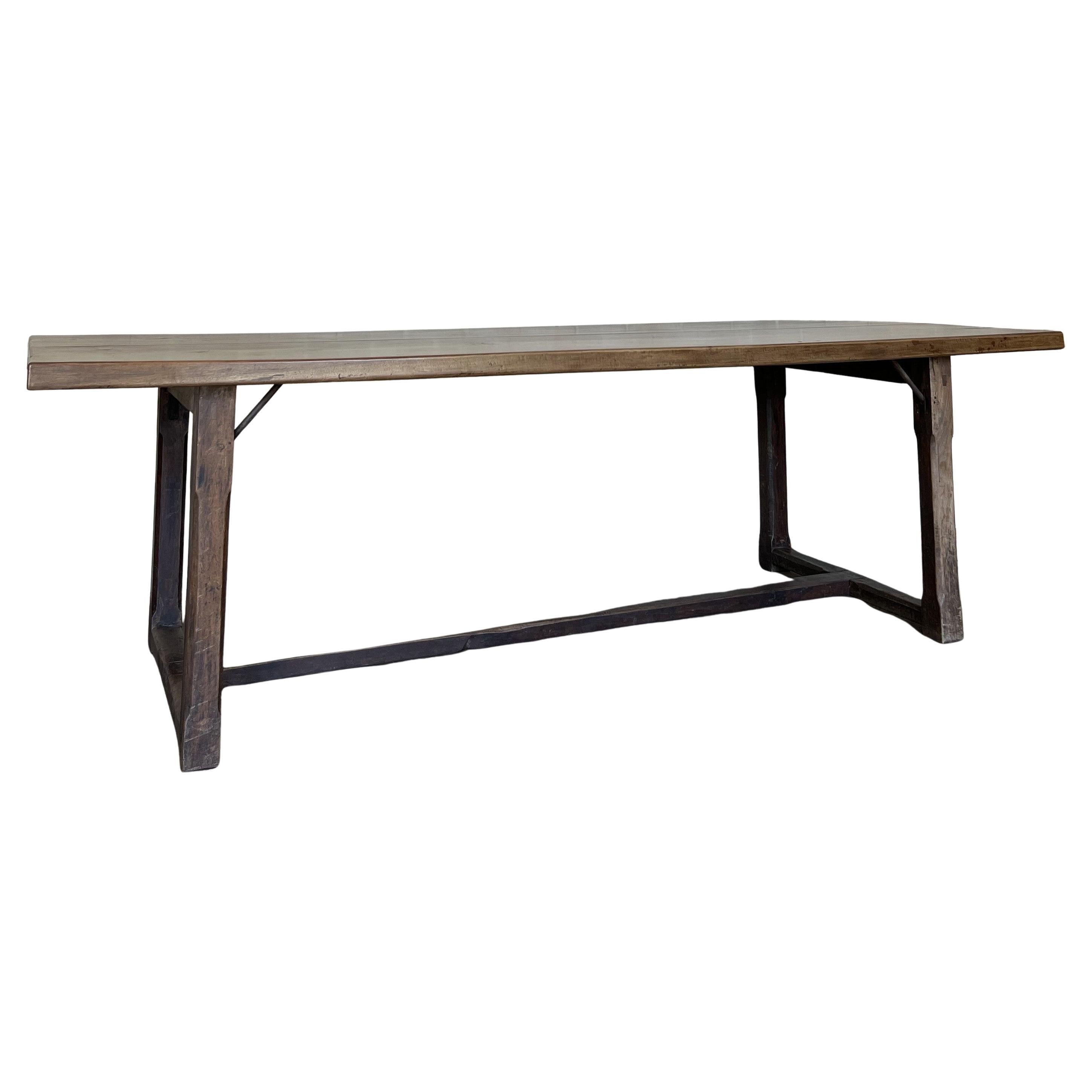 Table de Réfectoire Italienne du 18ème siècle à 2 plateaux en Noyer