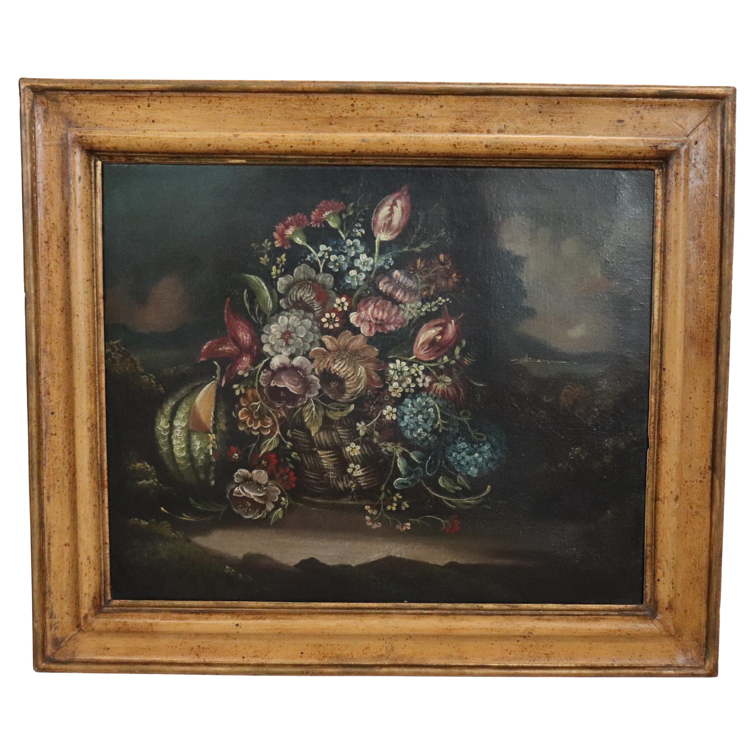 Italian Rococo 1770s Framed Still-Life Painting Depicting a Bouquet of ...