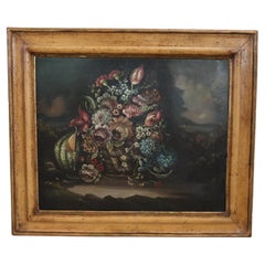 Italian 18th Century Antique Oil Painting on Canvas, Still Life with Flowers