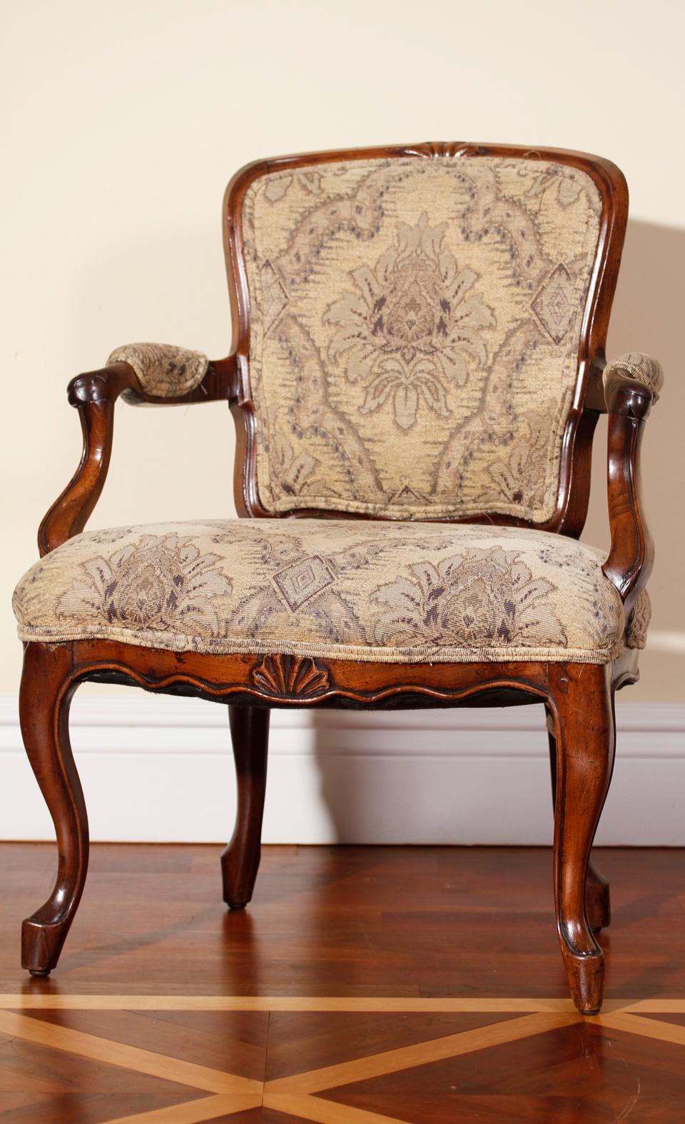 Walnut Italian 18th Century Armchair  For Sale