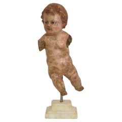 Italienisches Barock-Engelfragment aus geschnitztem Holz mit Glasaugen aus dem 18. Jahrhundert