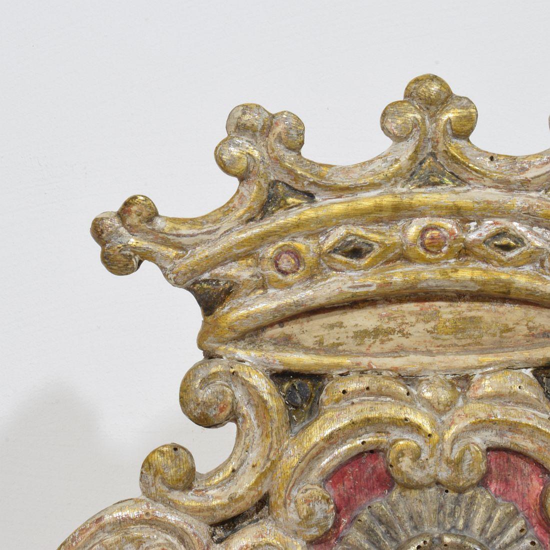 Panel / Escudo de Armas Barroco Italiano del Siglo XVIII en Madera Tallada y Plateada en venta 6