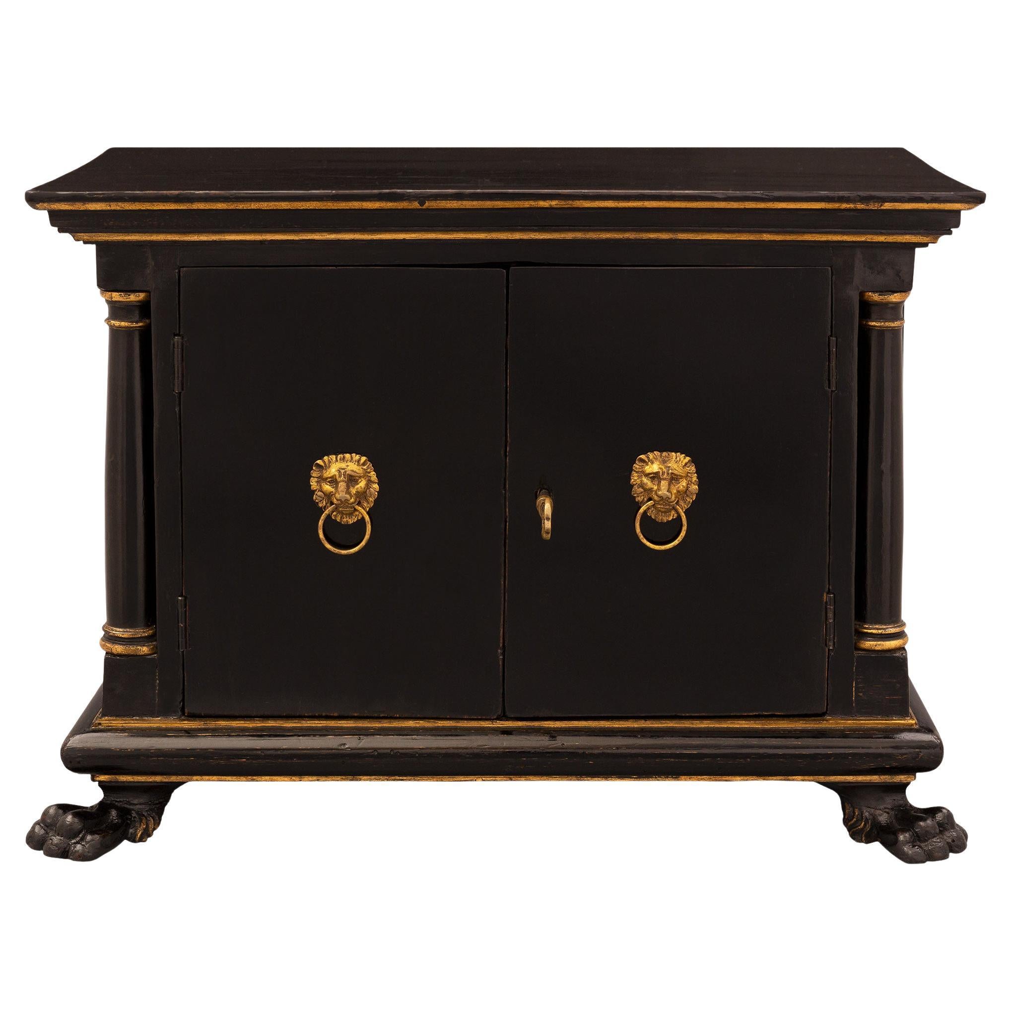 Italian 18th Century Baroque Ebonized Fruitwood and Ormolu Jewelry Cabinet For Sale