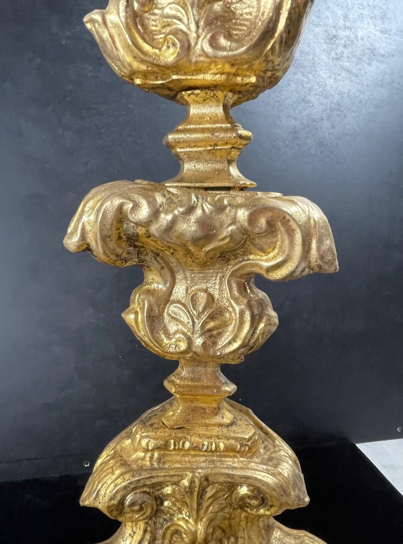 Italian 18th Century Baroque Gilt Copper Candlestick For Sale 6