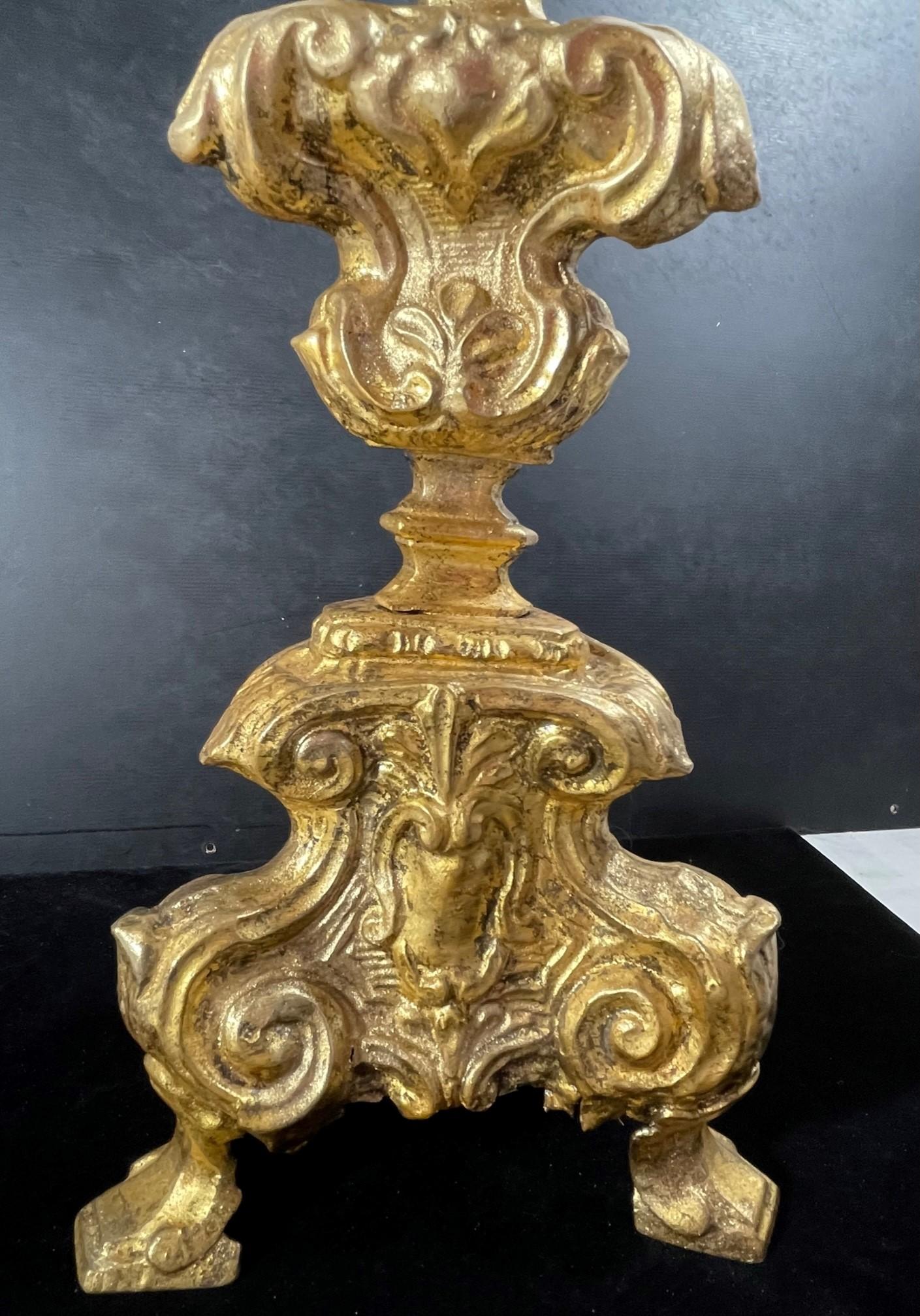 Italian 18th Century Baroque Gilt Copper Candlestick For Sale 7
