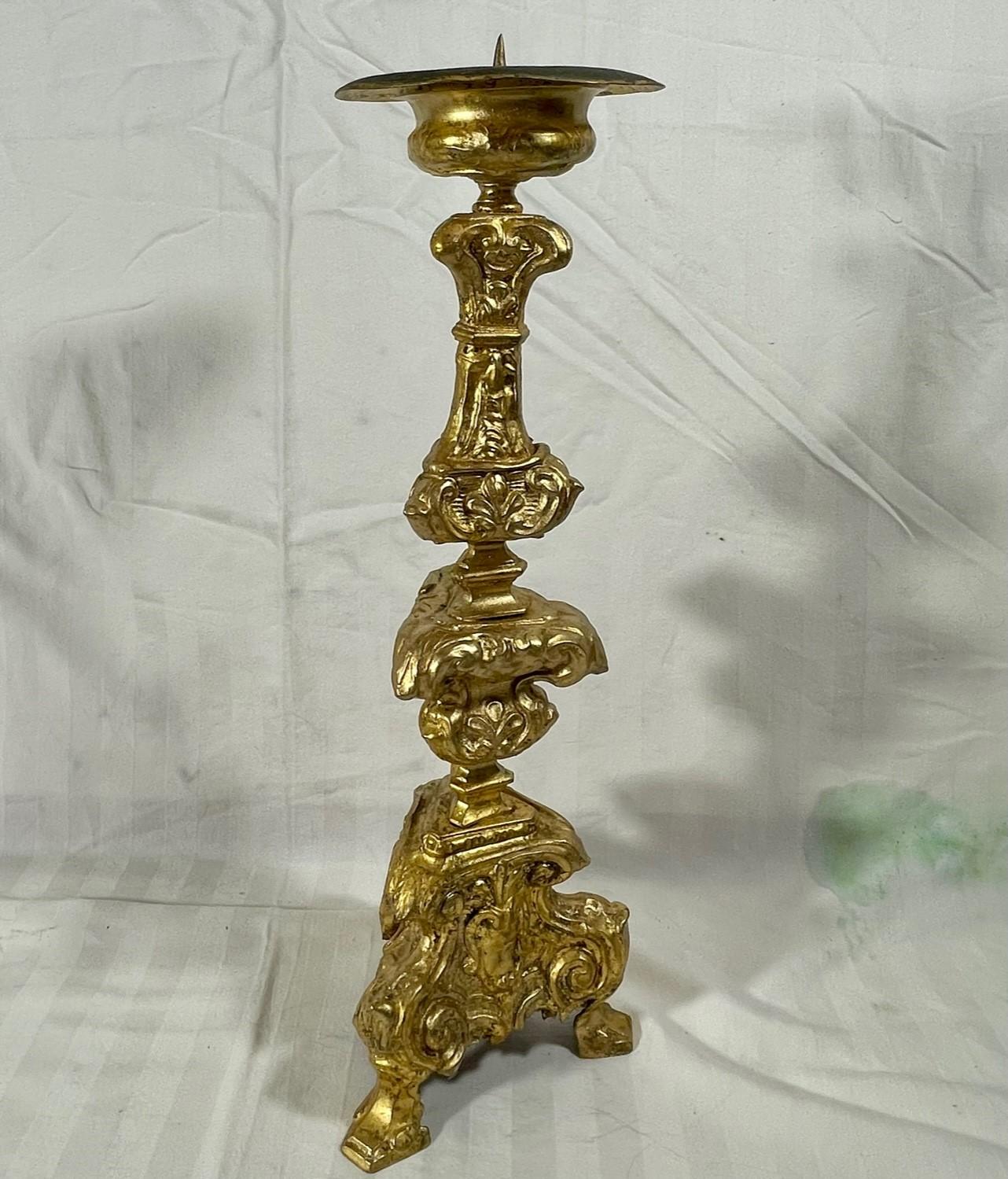 Italian 18th Century Baroque Gilt Copper Candlestick For Sale 10