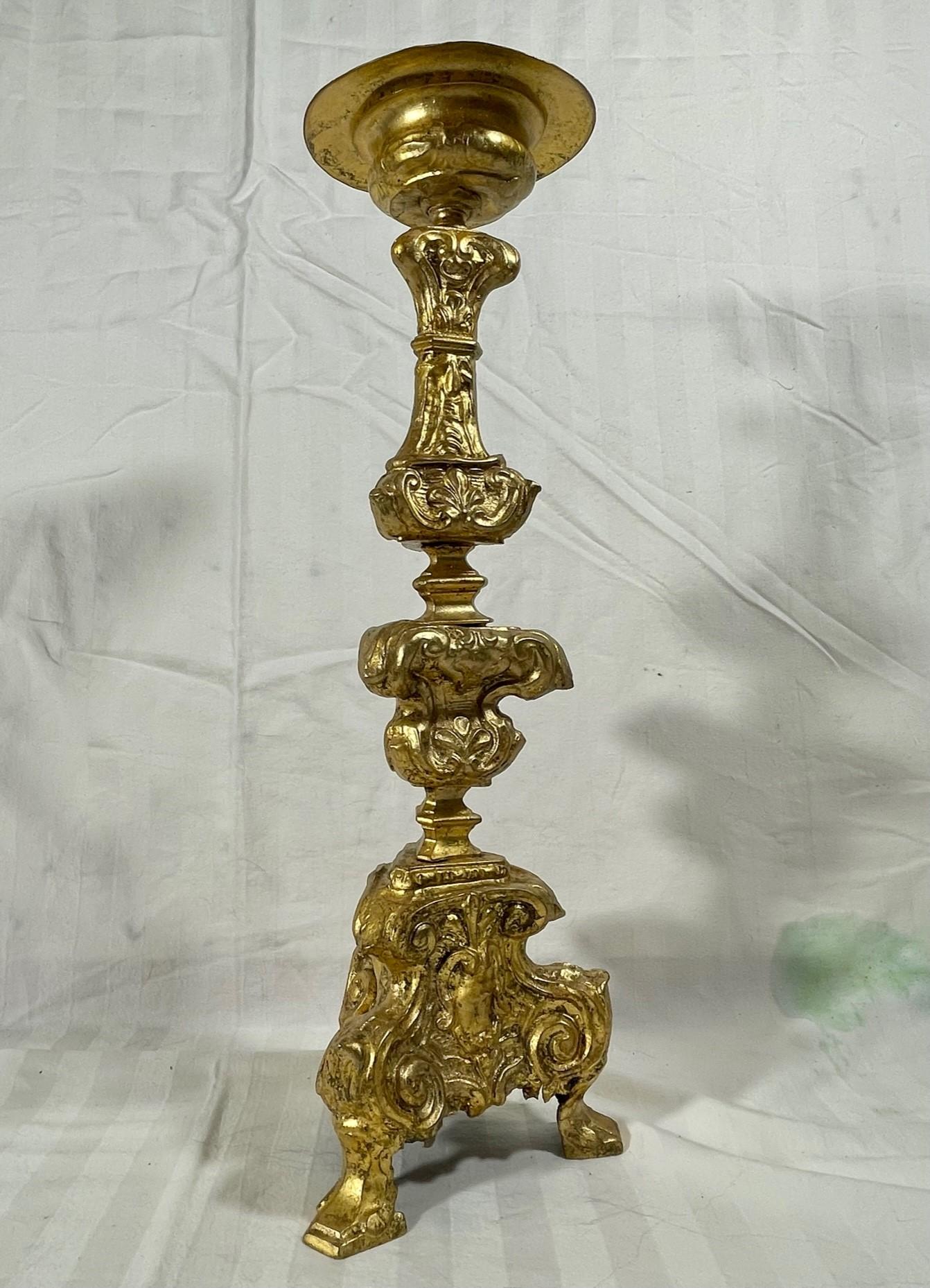 Italian 18th Century Baroque Gilt Copper Candlestick For Sale 11
