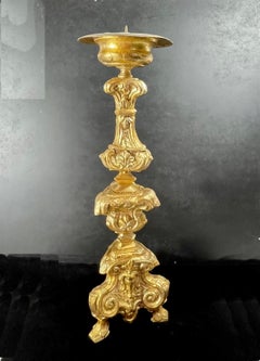 Italian 18th Century Baroque Gilt Copper Candlestick