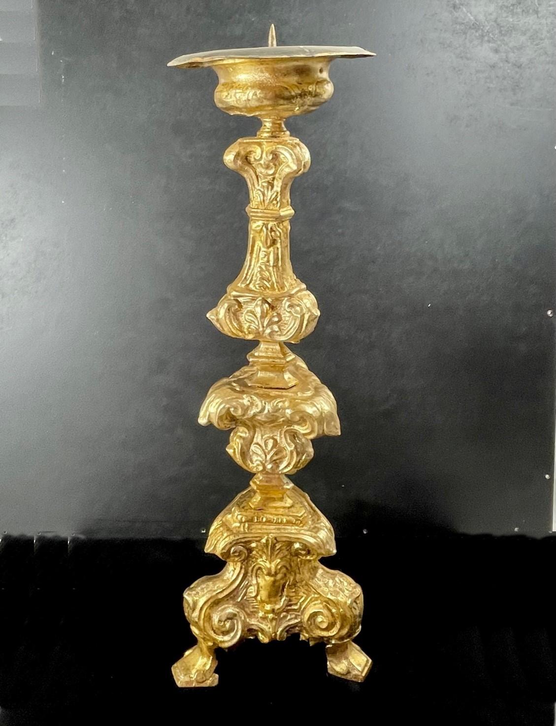 Italian 18th Century Baroque Gilt Copper Candlestick In Good Condition For Sale In Vero Beach, FL