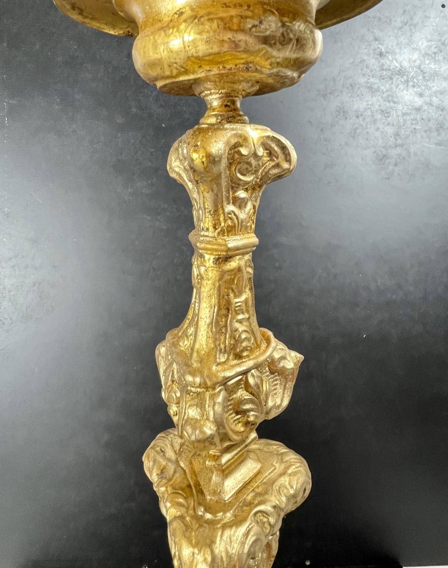 Italian 18th Century Baroque Gilt Copper Candlestick For Sale 1
