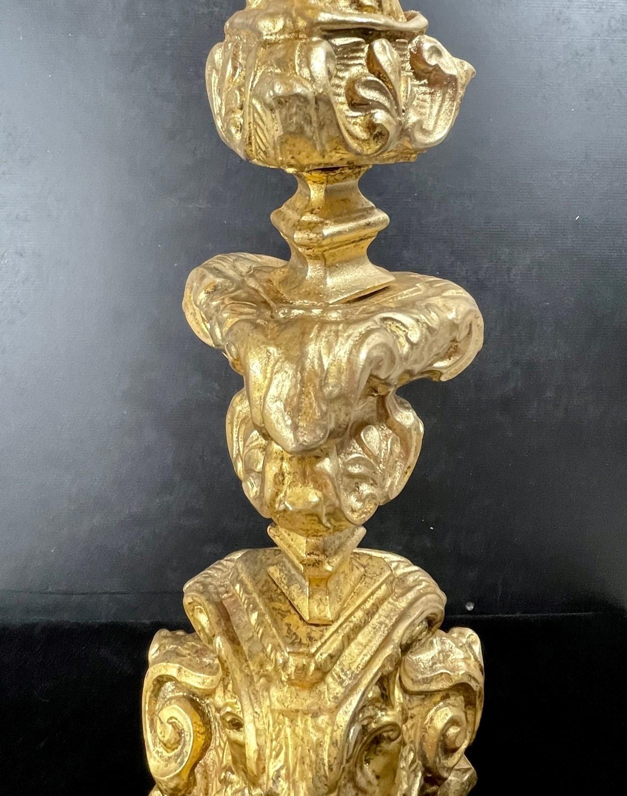 Italian 18th Century Baroque Gilt Copper Candlestick For Sale 2