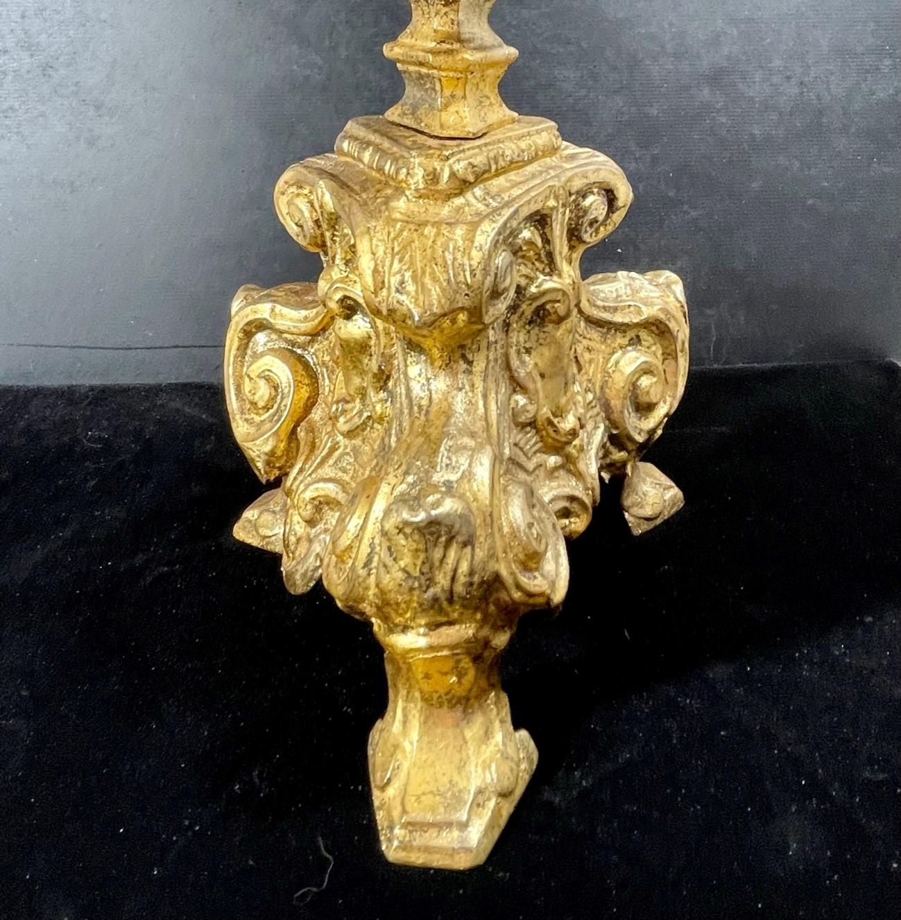 Italian 18th Century Baroque Gilt Copper Candlestick For Sale 3
