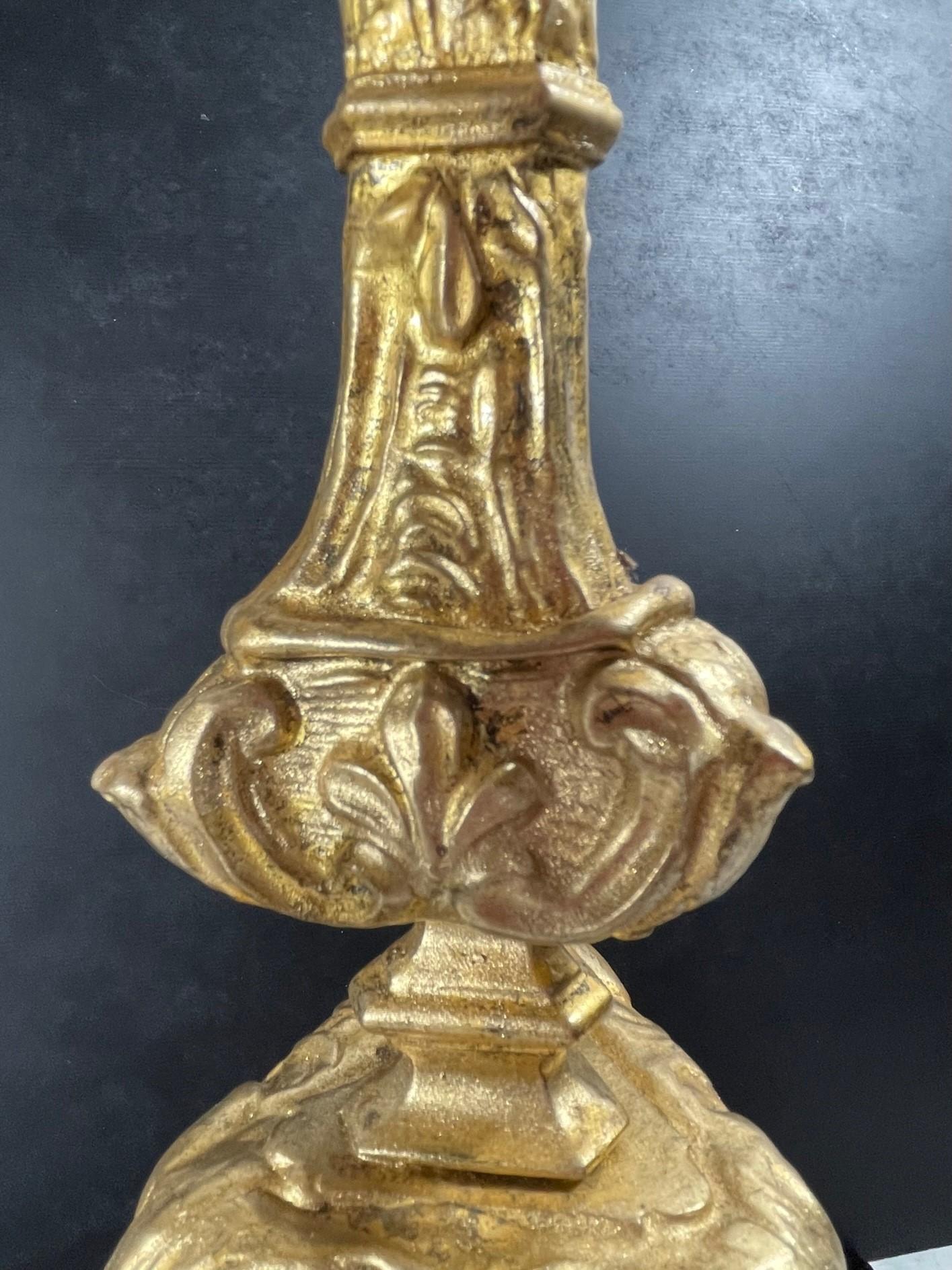 Italian 18th Century Baroque Gilt Copper Candlestick For Sale 5