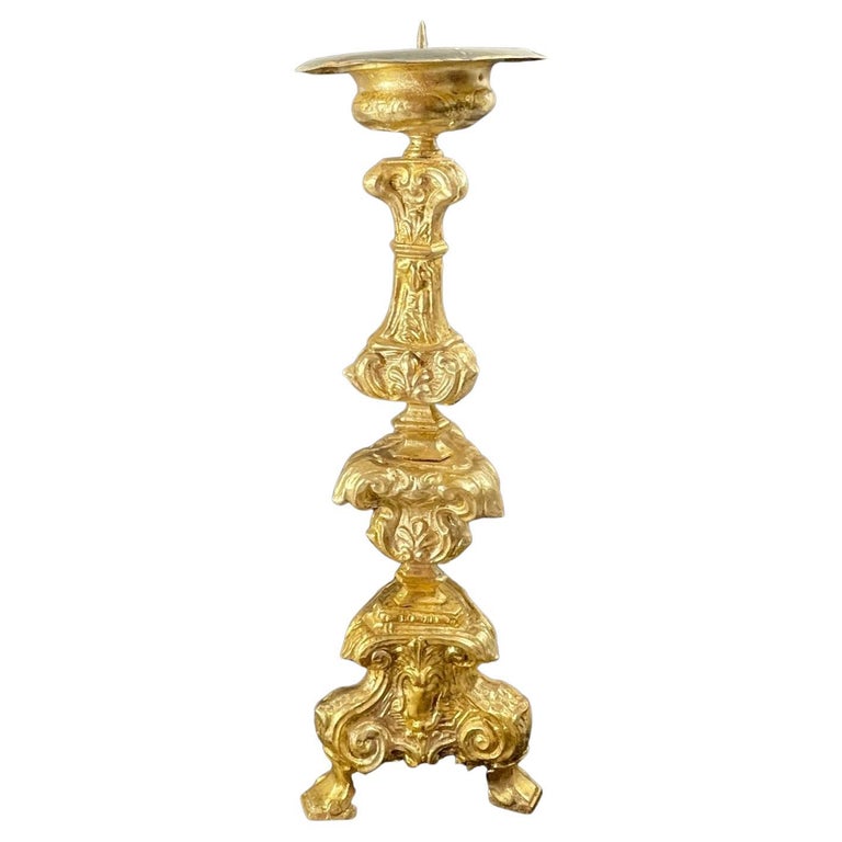 Italian 18th Century Baroque Gilt Copper Candlestick For Sale at