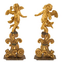 Italian 18th Century Baroque Giltwood and Polychrome Cherub Statues