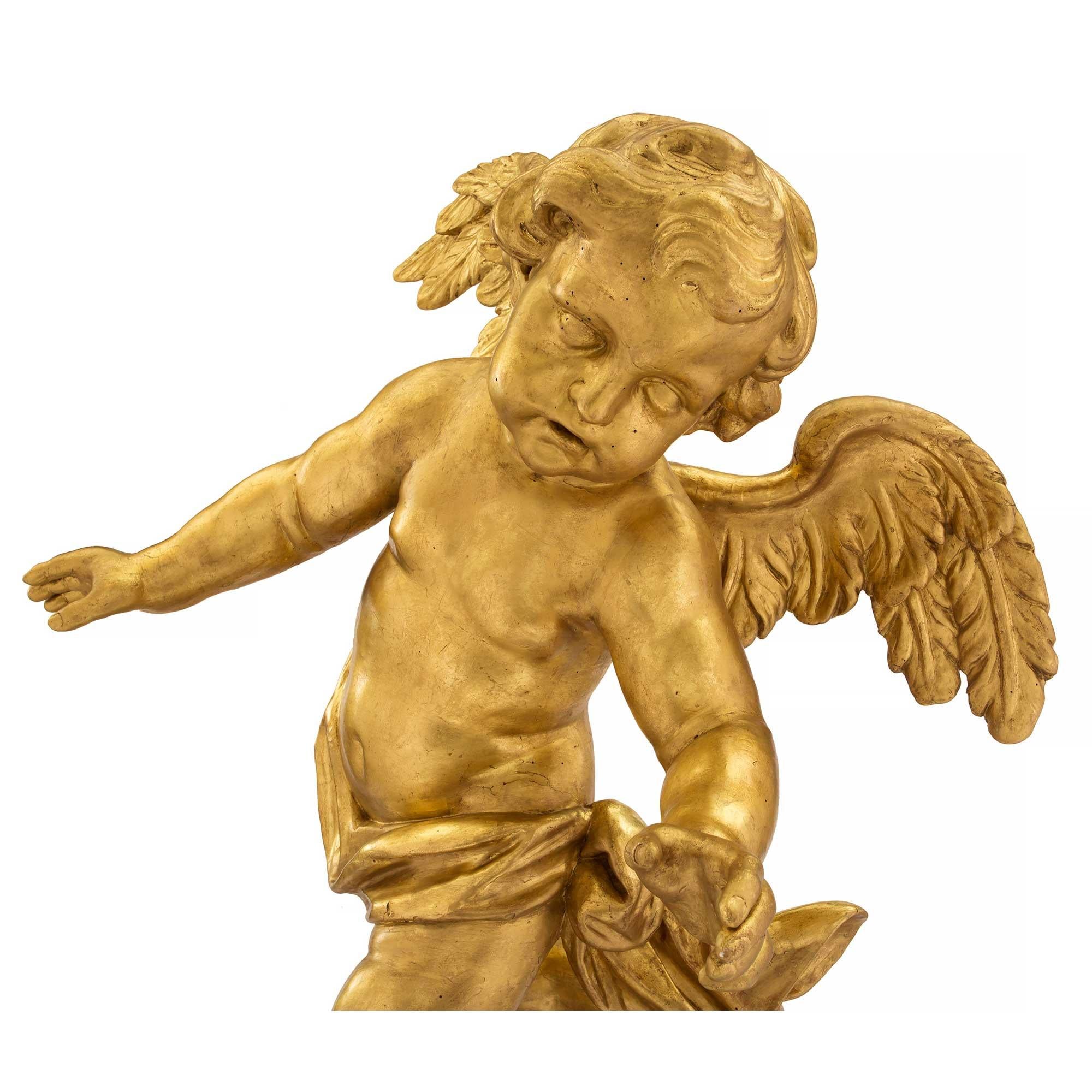 Italian 18th Century Baroque Giltwood and Polychrome Cherub Statues For Sale 3