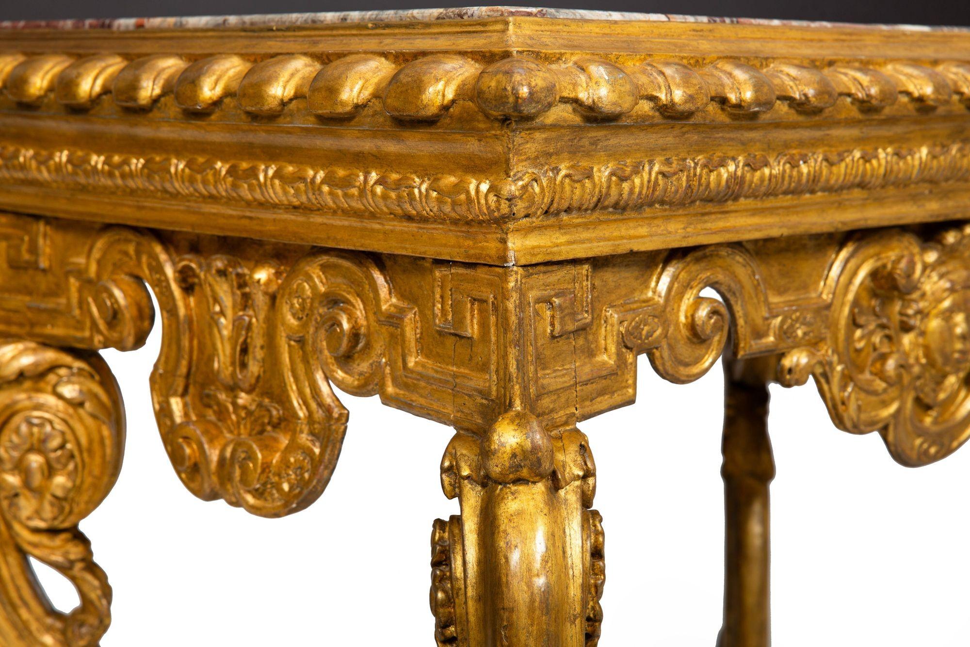 Italian 18th Century Baroque Giltwood Marble Top Console Table For Sale 5