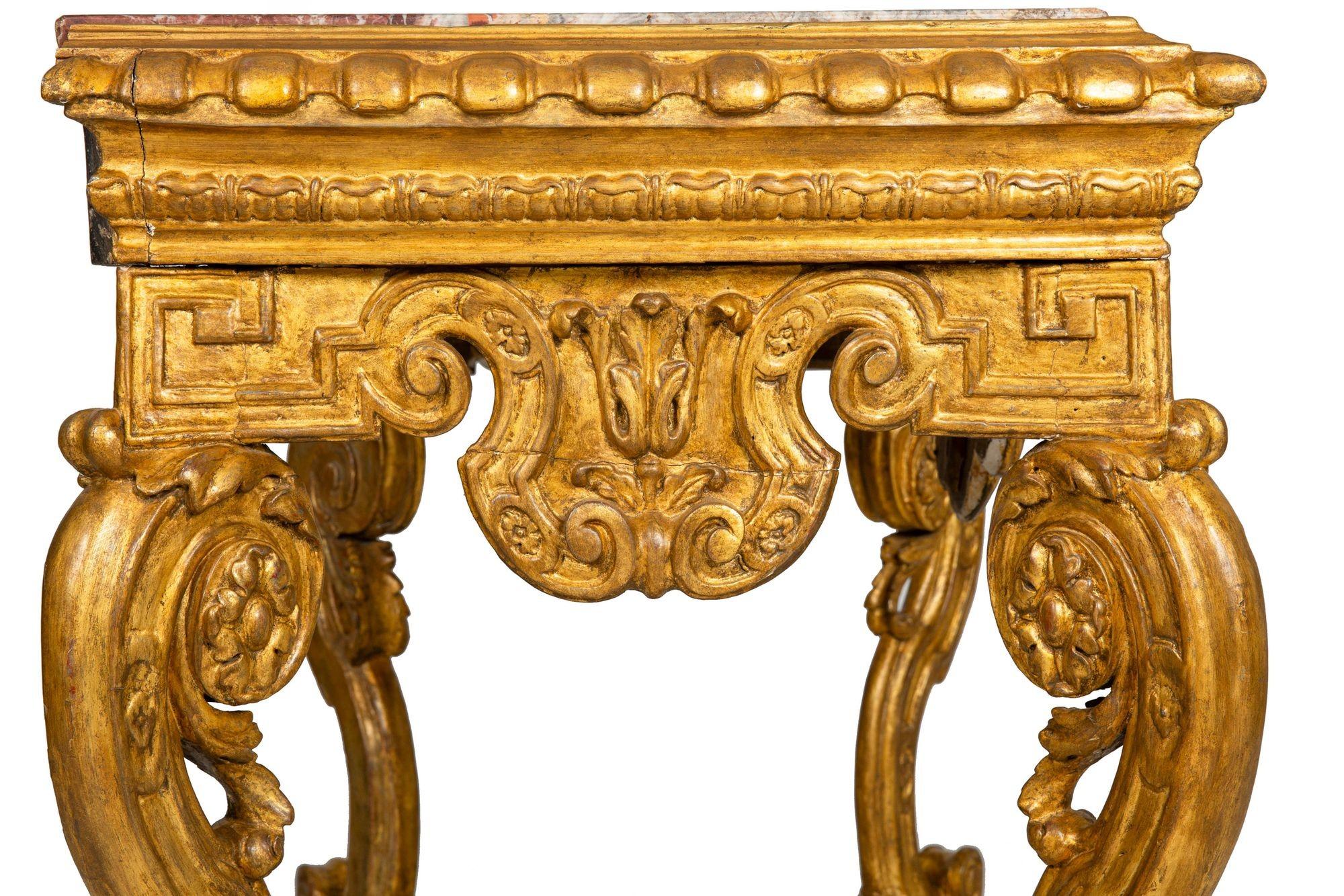Italian 18th Century Baroque Giltwood Marble Top Console Table For Sale 7