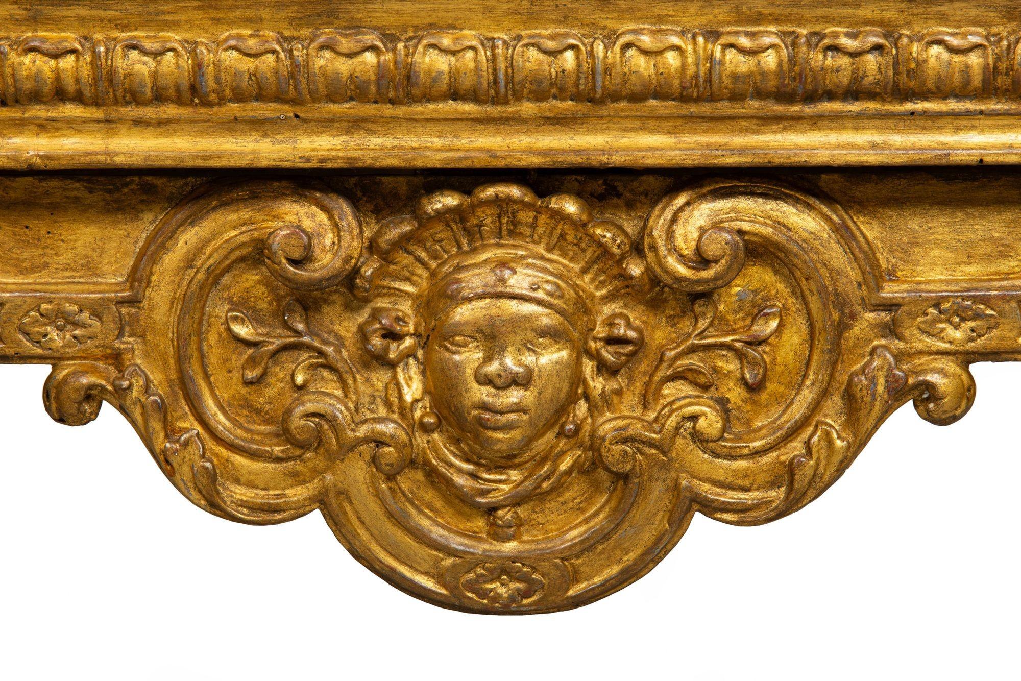 Italian 18th Century Baroque Giltwood Marble Top Console Table For Sale 8