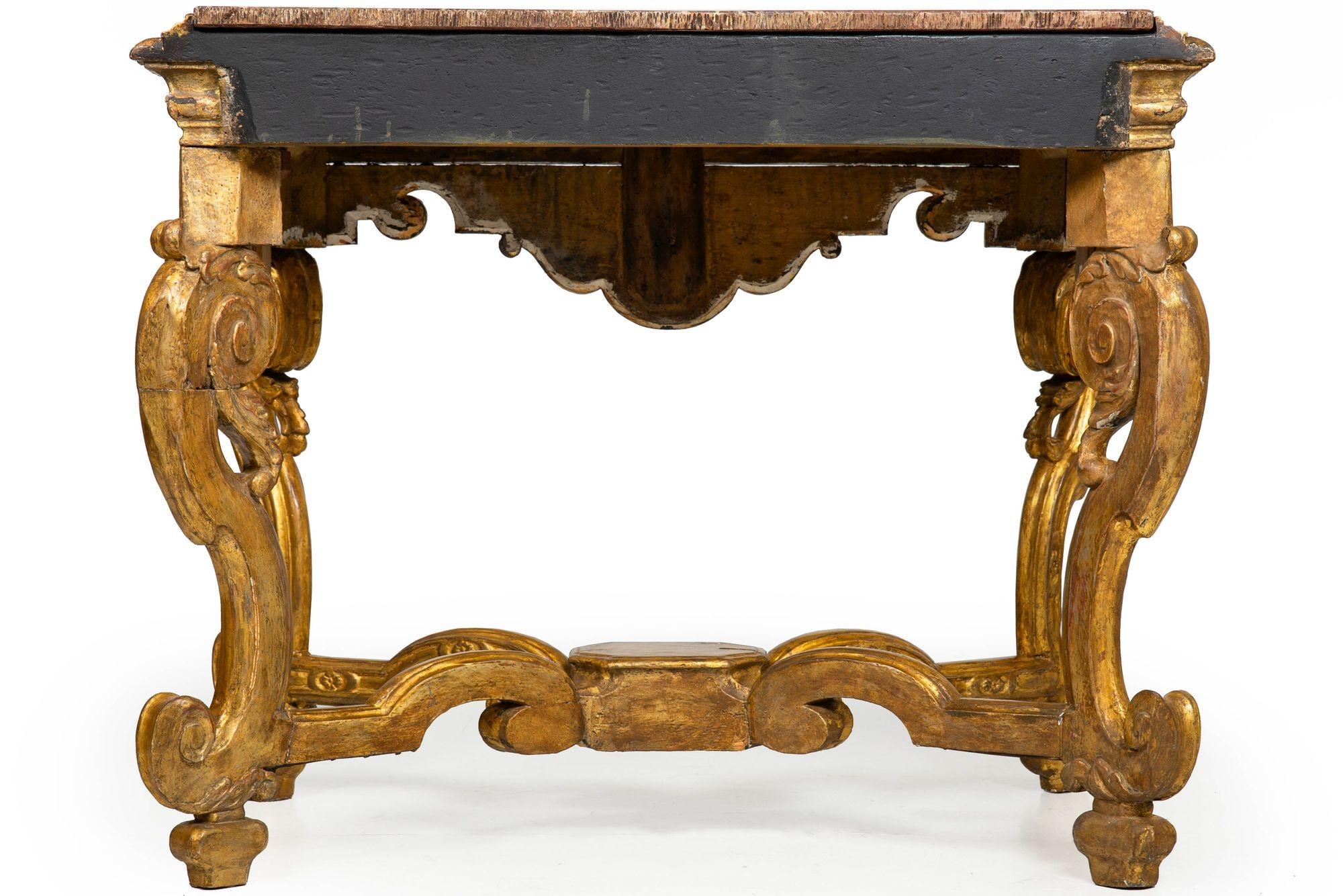 Italian 18th Century Baroque Giltwood Marble Top Console Table In Good Condition For Sale In Shippensburg, PA