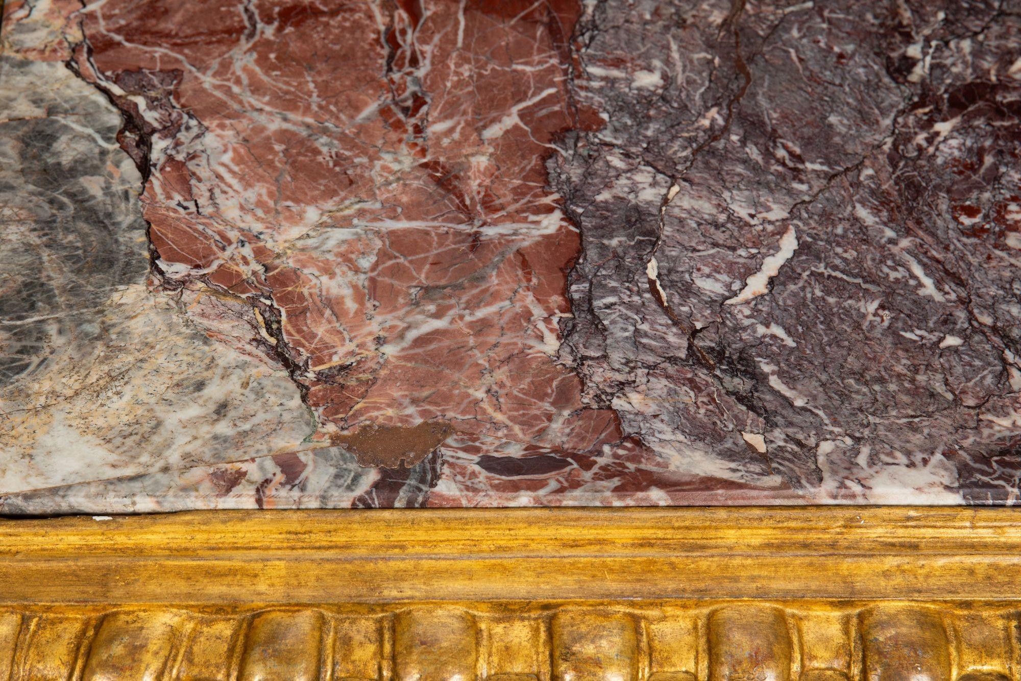 Italian 18th Century Baroque Giltwood Marble Top Console Table For Sale 2