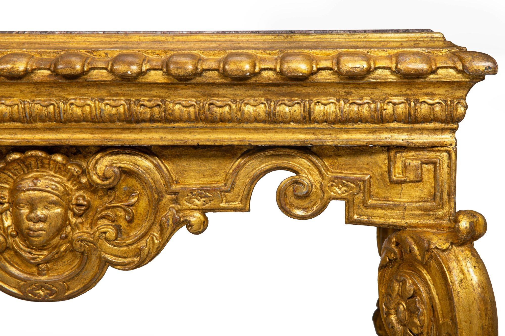 Italian 18th Century Baroque Giltwood Marble Top Console Table For Sale 4